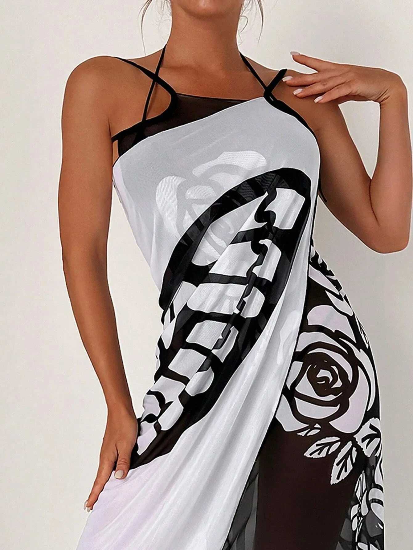 Sexy floral butterfly print cover swimsuit womens Dr summer Tunic bikini bath Sarong Wr ski swimsuit mesh beach Dr W250120
