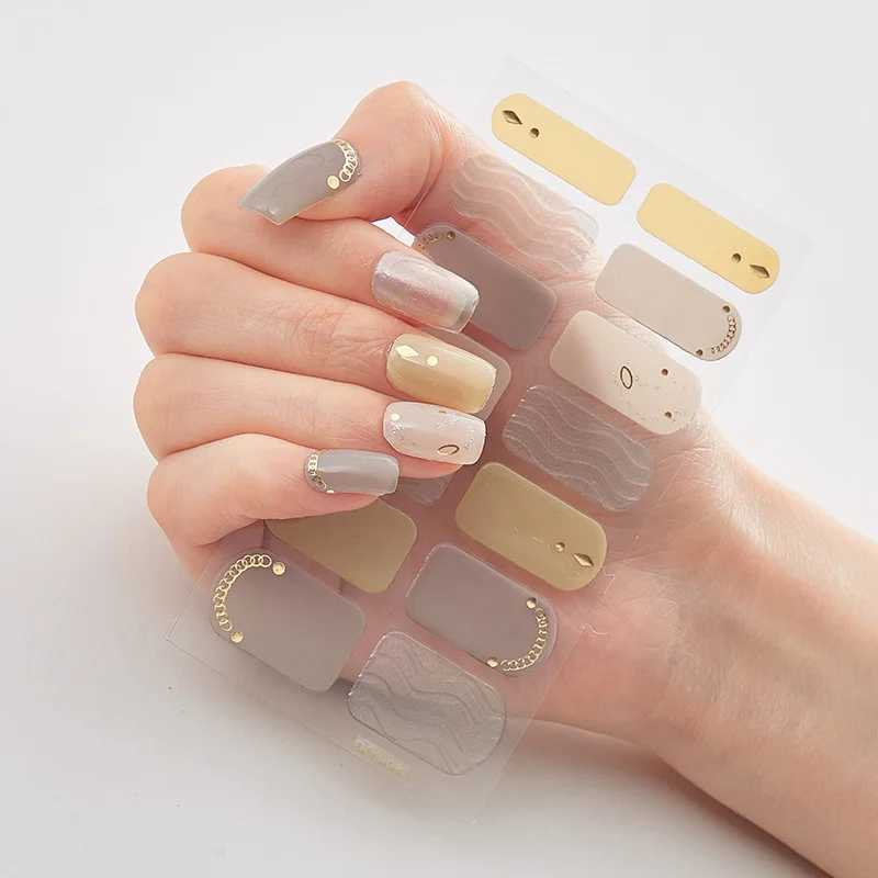 Semi Cured Gel Nails Art Stickers Fashion Solid Color Manicure Decal UV LED Lamp Need Gel Nail Decals Nail Sticker DecorationXJ250120