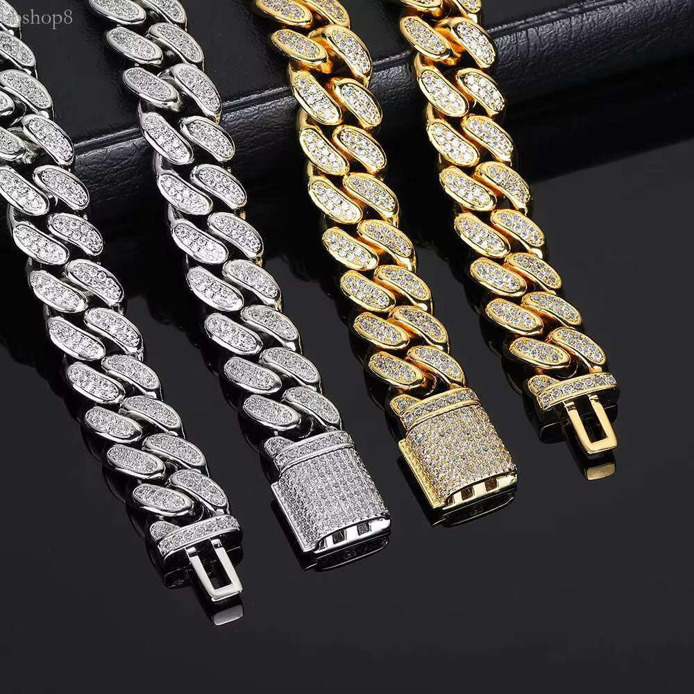 High end Chain Full Moissanite Cuban Hip Hop 10MM full set for men white glod necklace cuban k chain