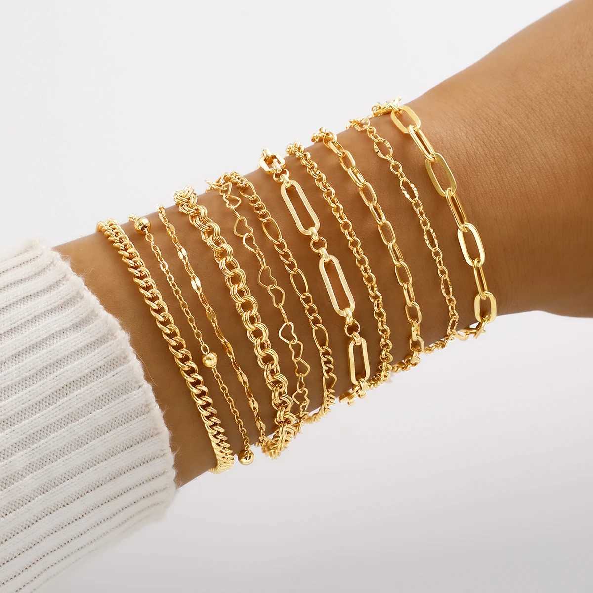 New 11Pcs/set Vintage Boho Cuban Bracelets For Women Temperament Gold Color Stackable Bracelets Sets Fashion Daily Wear Jewelry W250121