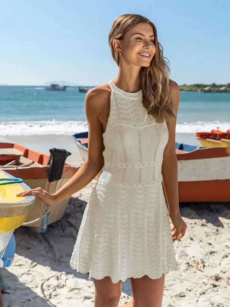 Pareo Cover Up Solid Mesh Knitted Crochet Beach Tunics Bikini Sarong Wr Beachwear Women Summer Mini Swimsuit Dr Kaftan A548 W250120