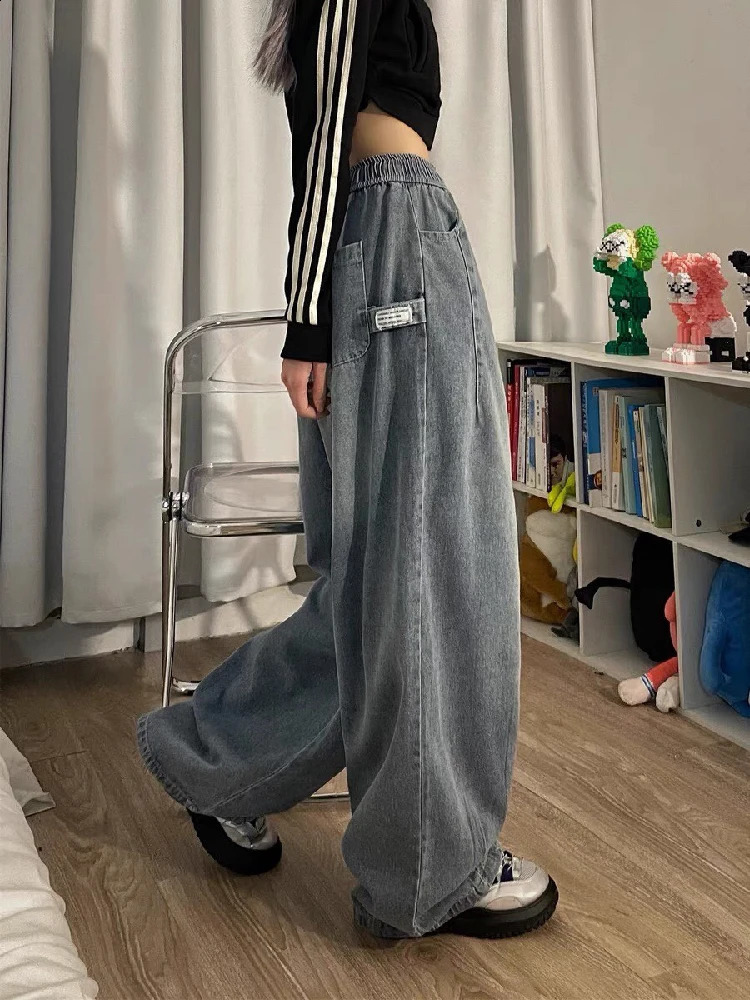 American Baggy Jean Long Pant Wide Leg Hip Pop Clothes Vintage Drawstring Straight Casual Female Street Cargo Pants 250109
