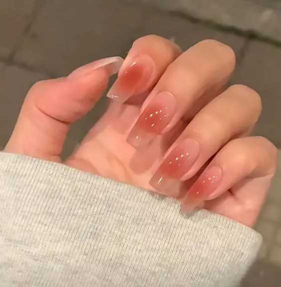 24 pieces of short French jelly pink full set fake nails pressed on nails girl gift fake nails art nail tipsW250120