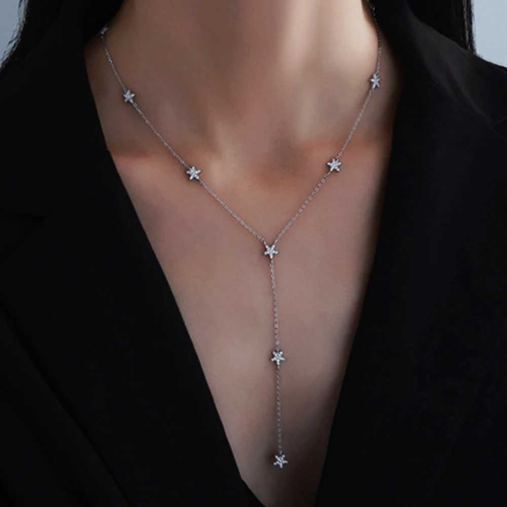 Real S925 Sterling Silver Star Necklace Women Brilliant Five Pointed Star Pendant Necklace Female Luxury Jewelry Shiny 5A ZirconXJ250114