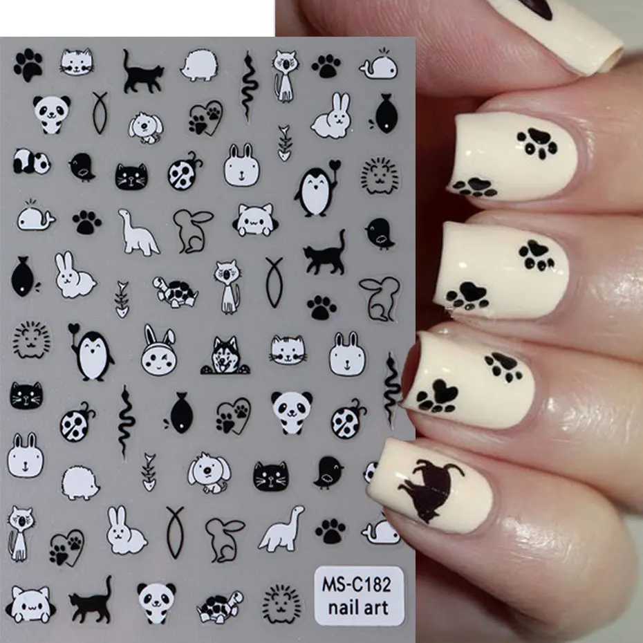 3D Kawaii Black Cat Stickers for Nails Cute Dog Rabbit Nail Sticker Japanese Cartoon Animals Decals Manicure AccessoriesXJ250120