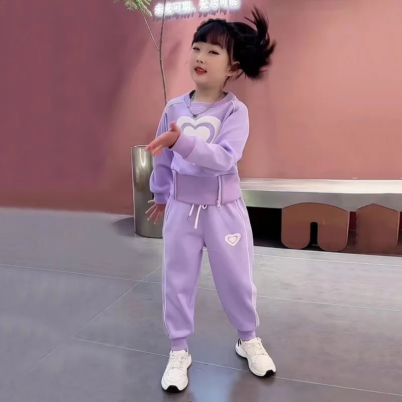 Girls Clothing Sets Kids Casual Sweatshirtpant 2 pcs Suit Spring Autumn Tracksuit Childrens Thicken Printing Sportswear 250113