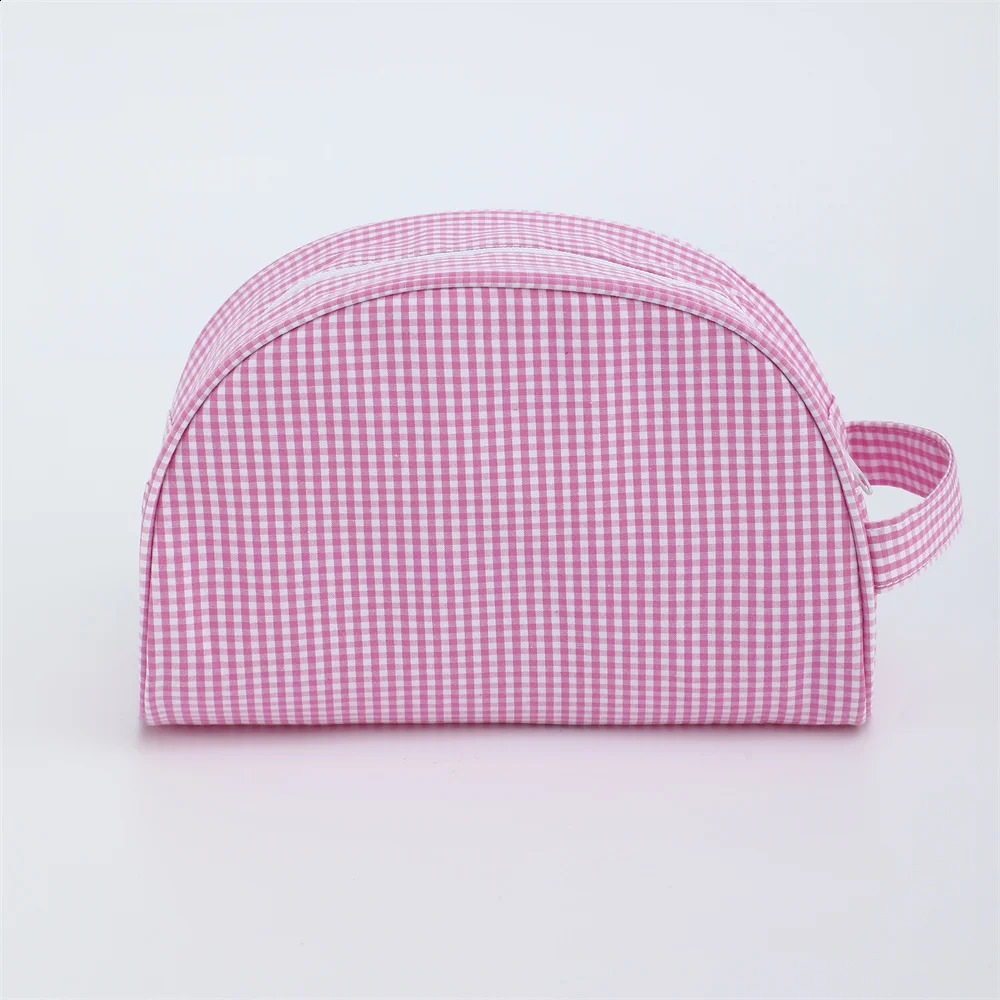 Plaid Cosmetic Bag For Women Makeup Pouch Large Travel Checkered Purse Pink/Blue Shell Bag Toiletry Bag 250120