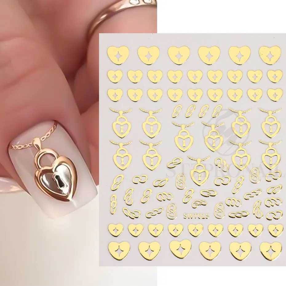 Sliver Nails Stickers Mental Sun Moon Star Lock Angel Wing Decals Nail Charms 3D Adhesive Sliders Spring Decor Accessories SLSWTXJ250120