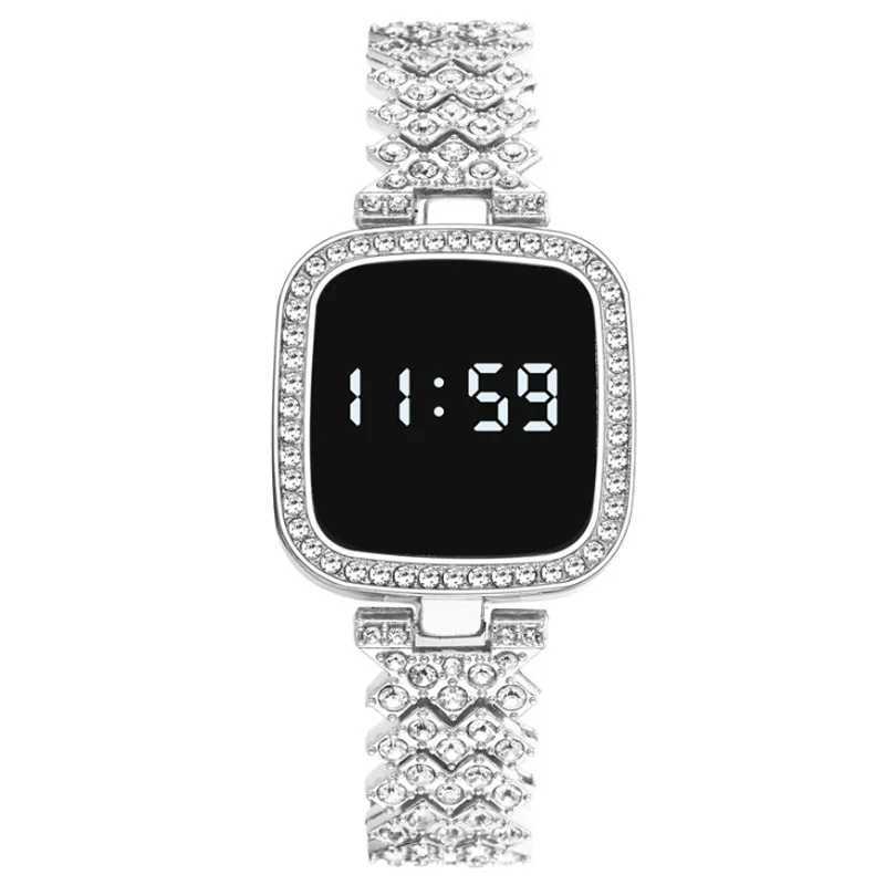 Luxury Rhinestone Digital Watch for Wen Simple Touch Screen LED Watch Fashion Steel Strap Rose Gold Ladies Watch Womens Watch X250203