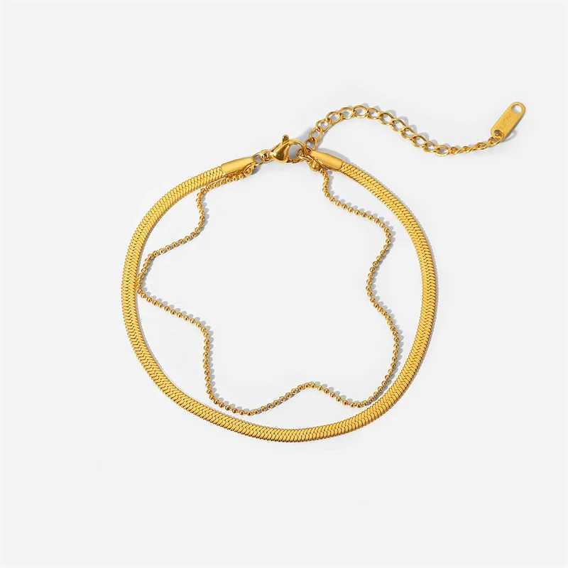 Youthway Tren Layered Gold Anklet for Women Stainl Steel Flat Snake Chain 18 K Summer Jewelry New Beach Anklets 2022XJ250121