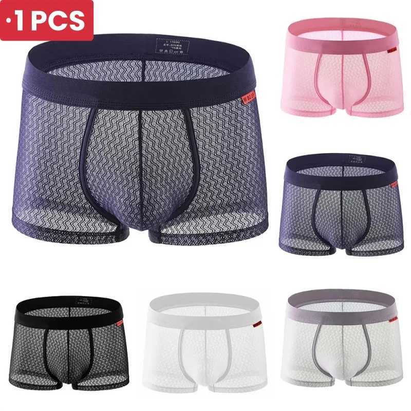 1 PCS Mens Sexy Mesh Middle Waist Underwear Ultra-Thin Sissy Pouch Briefs Homme Solid See Through Underpants Breathable PantiesXJ250114