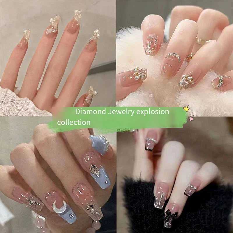 Gradient Patch Stick Wearing False Nails Full Coverage Love Peach Bow See Photochromic Stereo Wear Nail Fake Nail FashionW250120