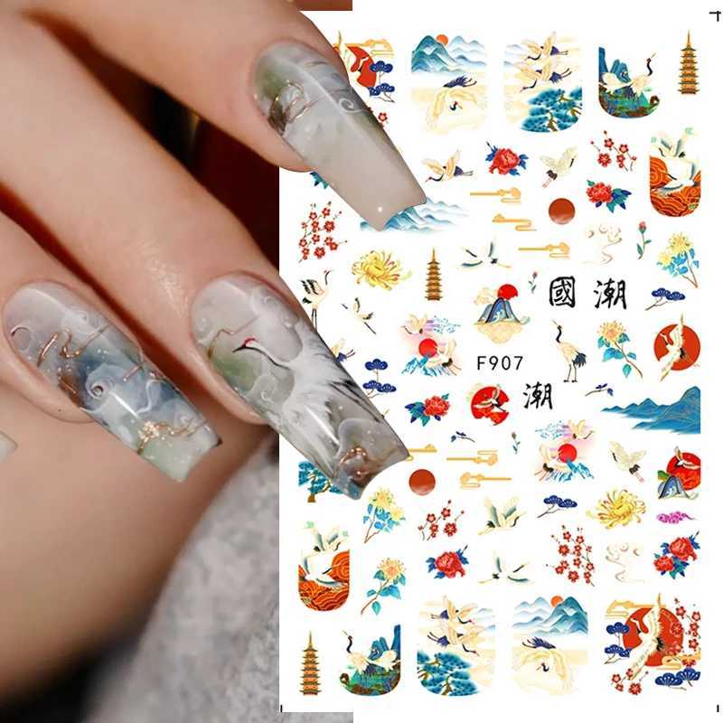 Geometric Lines Flowers Leaves 3D Nail Sticker Figure Blooming Daisy Sakura Design Self Adhesive Nail Art Decals Manicure SliderXJ250120
