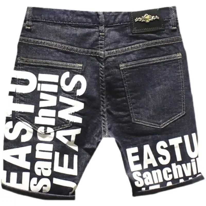 Summer 2023 New Korean Letter Printed Luxury Fashion Slim Jeans Classic Cowboy Men Casual Blue Boyfriend Street Classic Shorts X250203