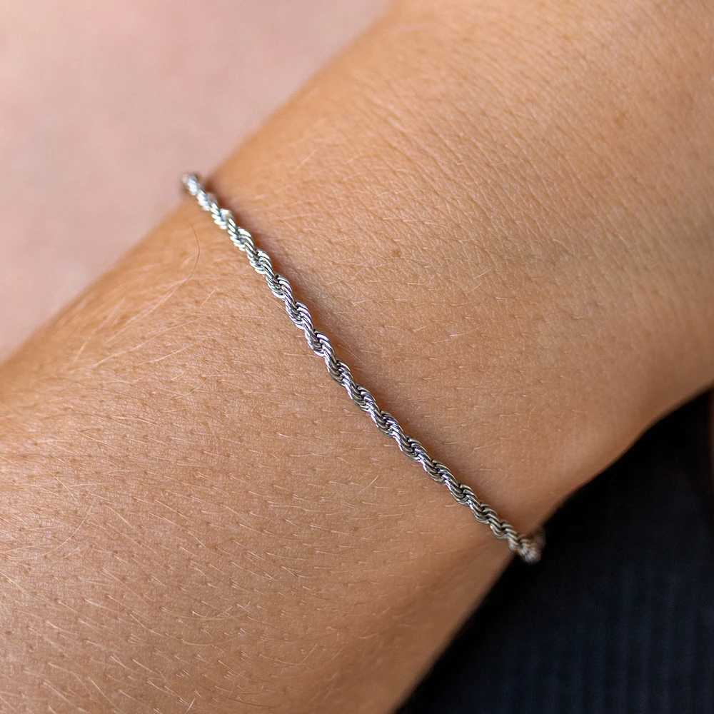 eManco 2/3/4/5MM Twisted Rope Chian Bracelet for Woman Man Hip Hop Punk Silver Color Stainless Steel Fashion Jewelry W250121