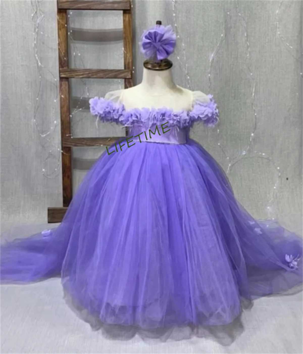 Customized floral girl dress lilac lavender baby girls first birthday dress childrens baptism party dress New Years dress photo X250203