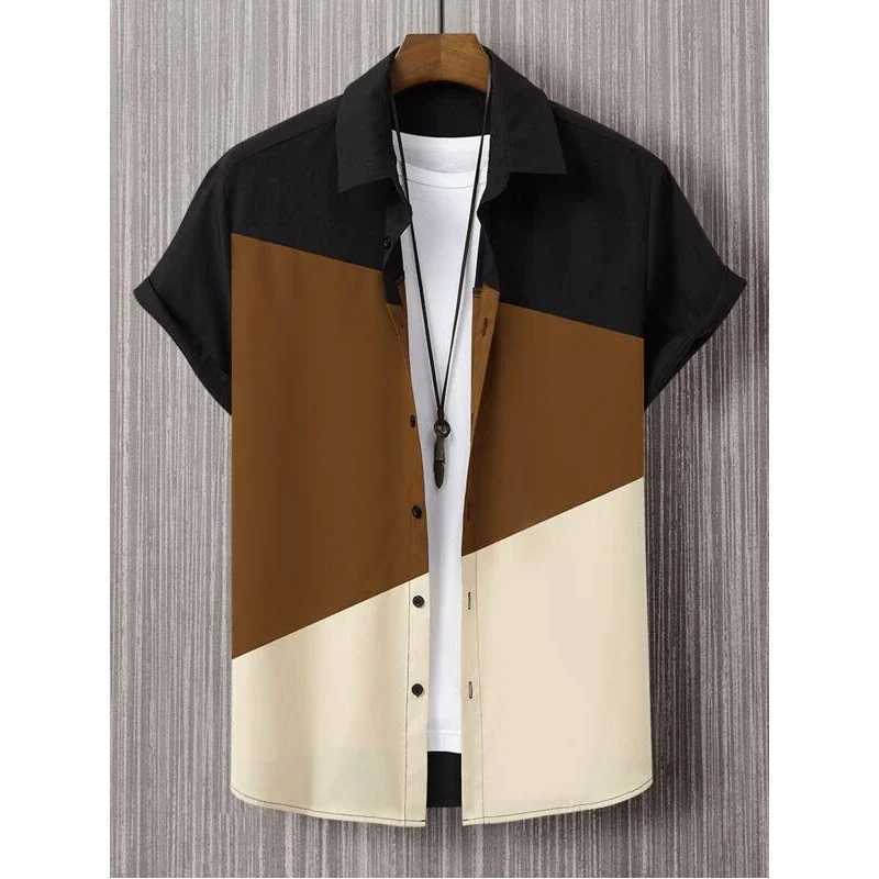 Men Blouses 3D Print Trichromatic splicing Shirt Man Woman Casual Fashion Short Sleeves Shirts Button Lapel Streetwear ClothesXJ250121