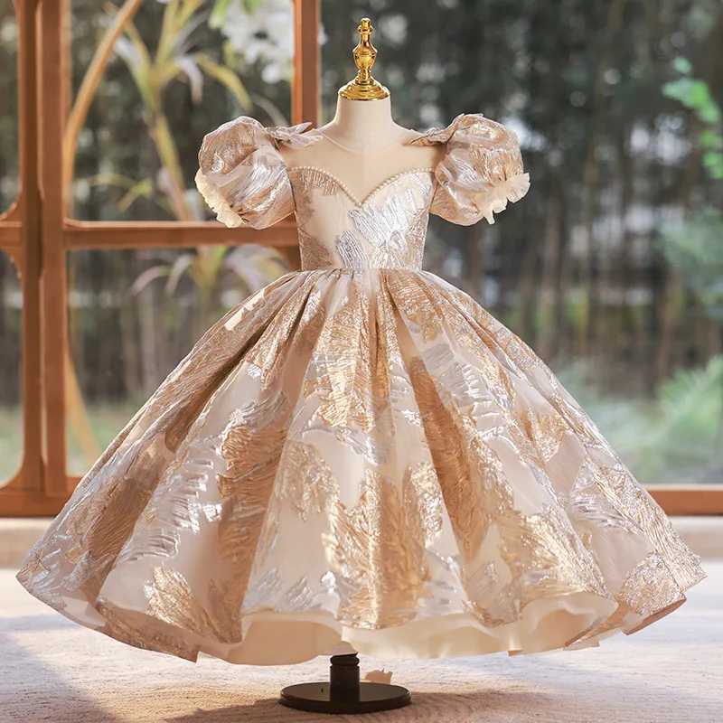Childrens wear bow Flowers princess dress luxury 2-12yrs Baby girl dress kids Dress for girls Christening Gown Birthday Dress X250203