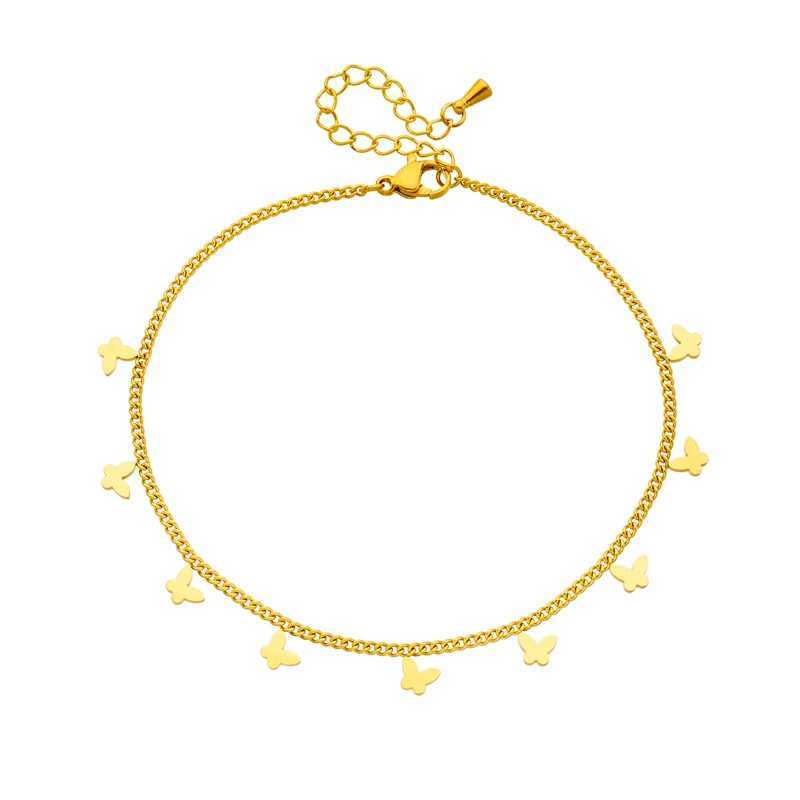 316L Stainl Steel New Fashion Waterproof Jewelry Minimalism Casual Gold Color Many Butterflies Charm Chain Anklets For WomenXJ250121