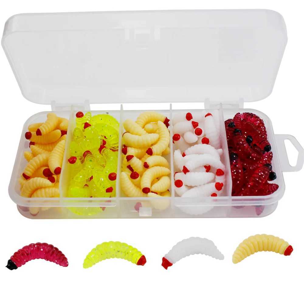 125Pcs Fishing Lure Lifelike Worm Maggot Grub Soft Bait Silicone Artificial Bait Earthworm Baits Smell Shrimp Additive Bass CarpXJ250122