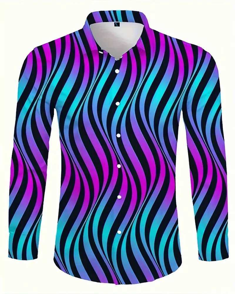 New Fashion Mens Shirts 3D Color Line Printing Mens Casual Button Long Sleeve Shirts Mens Spring Summer Autumn Tops MenXJ250121