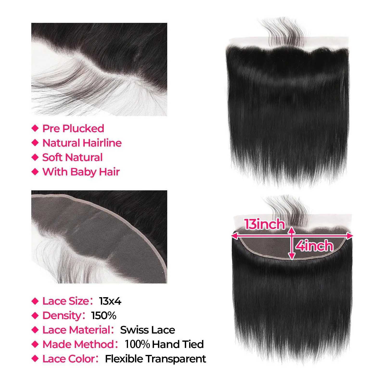 Brazilian 360 Straight Full Lace Frontal Clo 26 44 Clo Remy Human Hair Clo 134 Transparent Lace Natural ColorXJ250120
