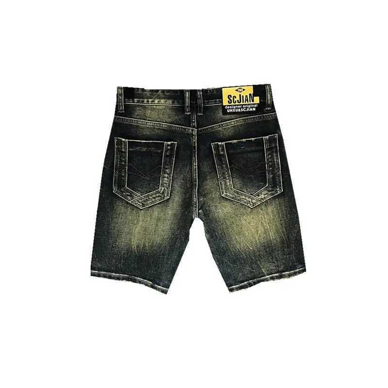 Retro yellow mud dyed denim jeans mens casual knee length high-end brand jeans luxury streetwear mens jeans X250203