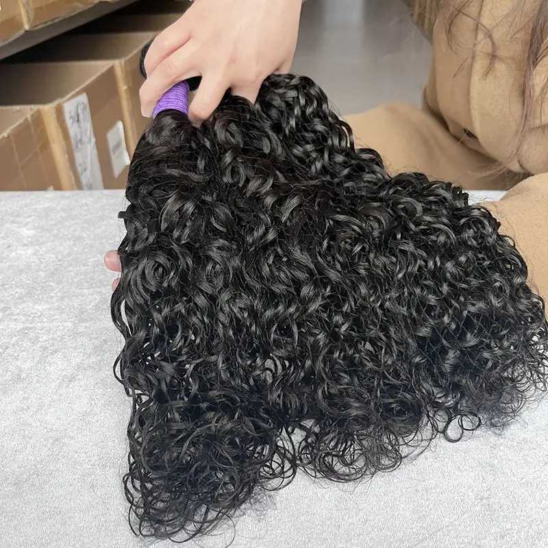 30 Inch Water Wave Bundles with HD Lace Clo Brazilian Raw Human Hair Bundles with Clo Wet And Wavy Bundles with CloXJ250120
