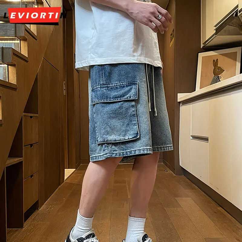 Mens Summer New Style Loose Straight Work Denim Shorts Basic Versatile Multi-color Elasticated Washed Mid-length Shorts X250203