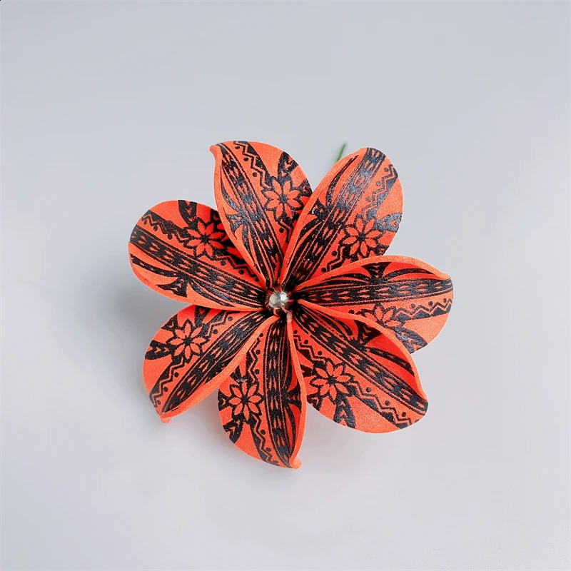 8PCS 9CM Foam Print Tiare Flower Hair Stems With Pearl for Women Tropical Island Hawaiian Polynesian Party Hair Clip 250120