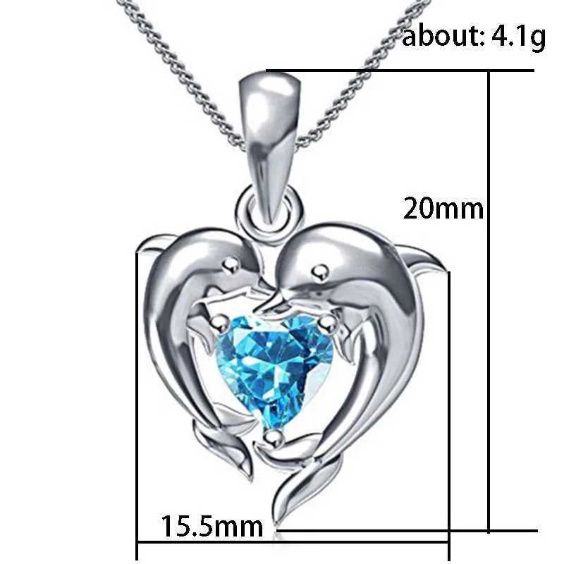 925 Sterling Silver Dolphin Blue Heart CZ Necklace Women Bride Wedding Clavicle Chain Necklaces Fancy Gift Statement JewelryXJ250114