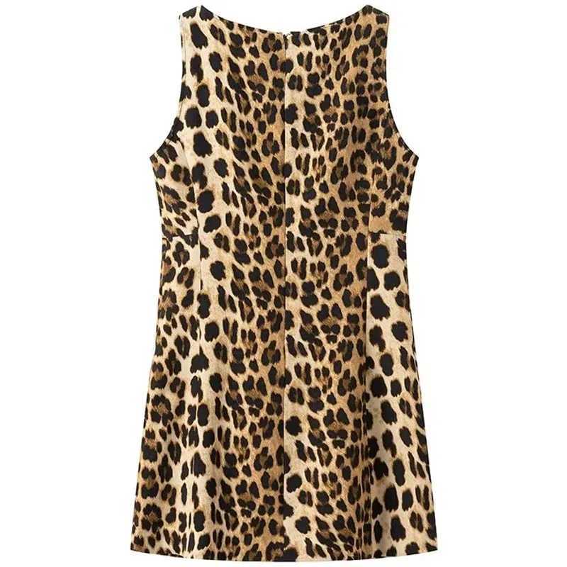 HXAO Mini Leopard Print Dresses Womens Summer Sundresses 2024 Ladies O-Neck Sveless Short Dress Chic Ele Vintage DressesXJ250115