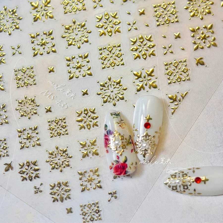Laser Bohemia Plaid Gold Square Punk Totem Ethnic 5D Embossed Relief Self Adhesive Nail Art Decoration Sticker 3D Manicure DecalXJ250120