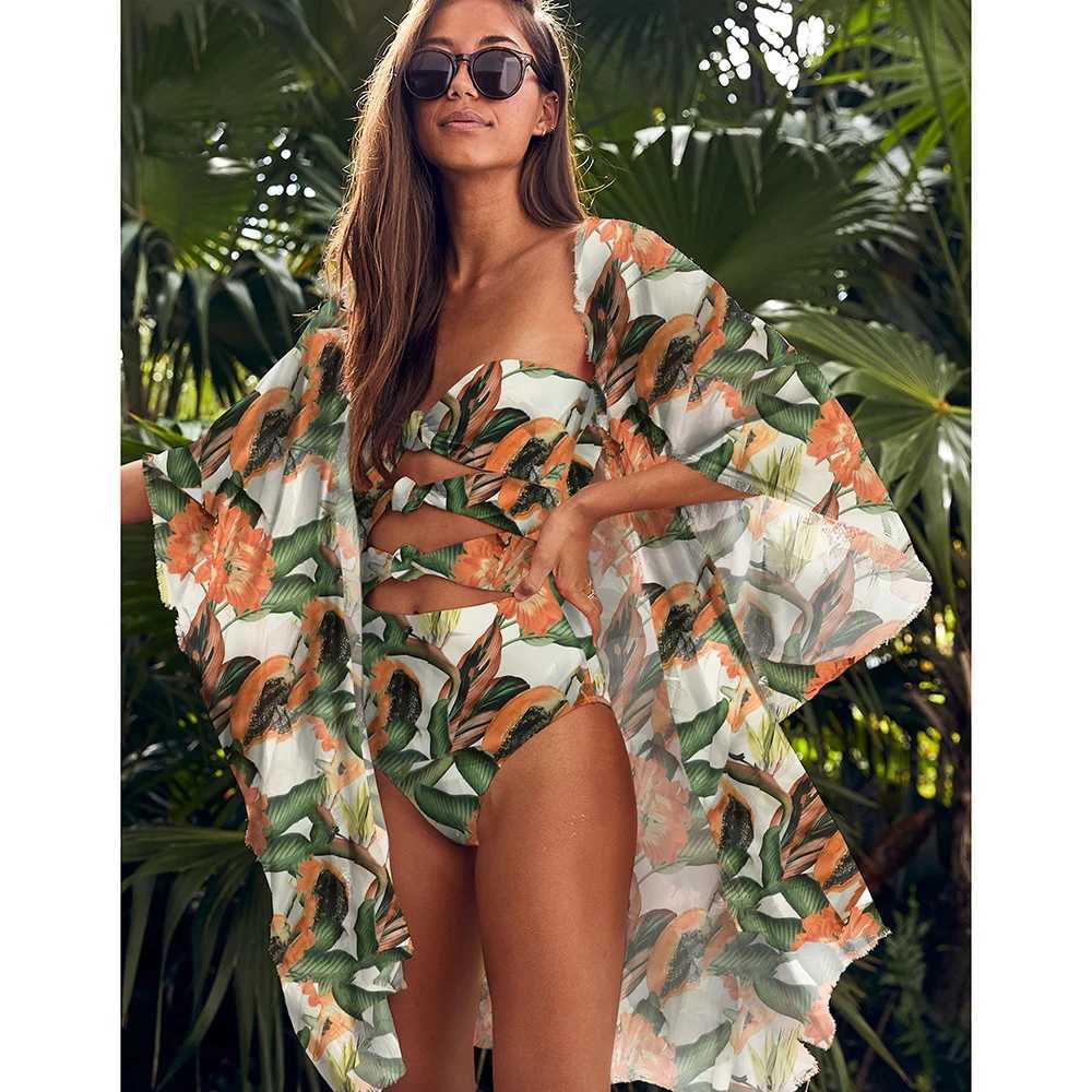 Beach Wear Print Bikini Swimwear Women Wr Skirt Swimsuit High Waist 2024 Cover Up Sexy Sarong plage Beach Wear Bathing Suit W250120