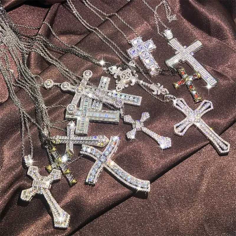 Vecalon Handmade Luxury Jewelry Hip Hop Cross Pendant 925 Sterling Silver White Topaz Diamond Women Jesus Christianity NecklaceXJ250114