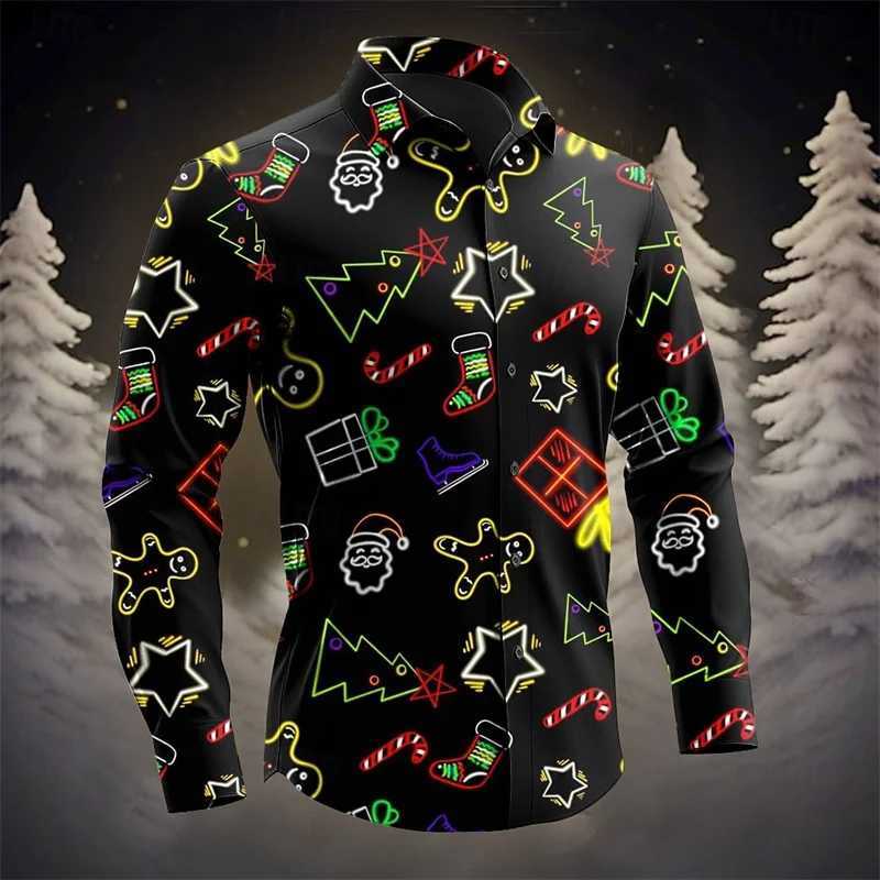 Christmas Mens Santa Claus Tree Gingerbread Man Formal Lapel Long Sleeve Casual Party Festival Autumn Winter Shirt 3D PrintingXJ250121