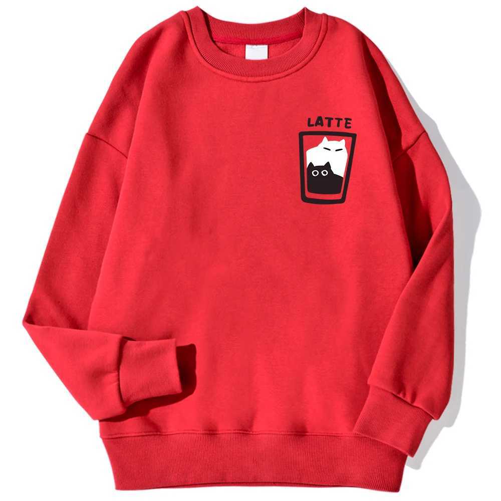 Cat Latte Cartoon Design Men Sweatshirt Fashion Casual Hooded Vintage Loose Hoodies Korean Fleece ClothingXJ2500118