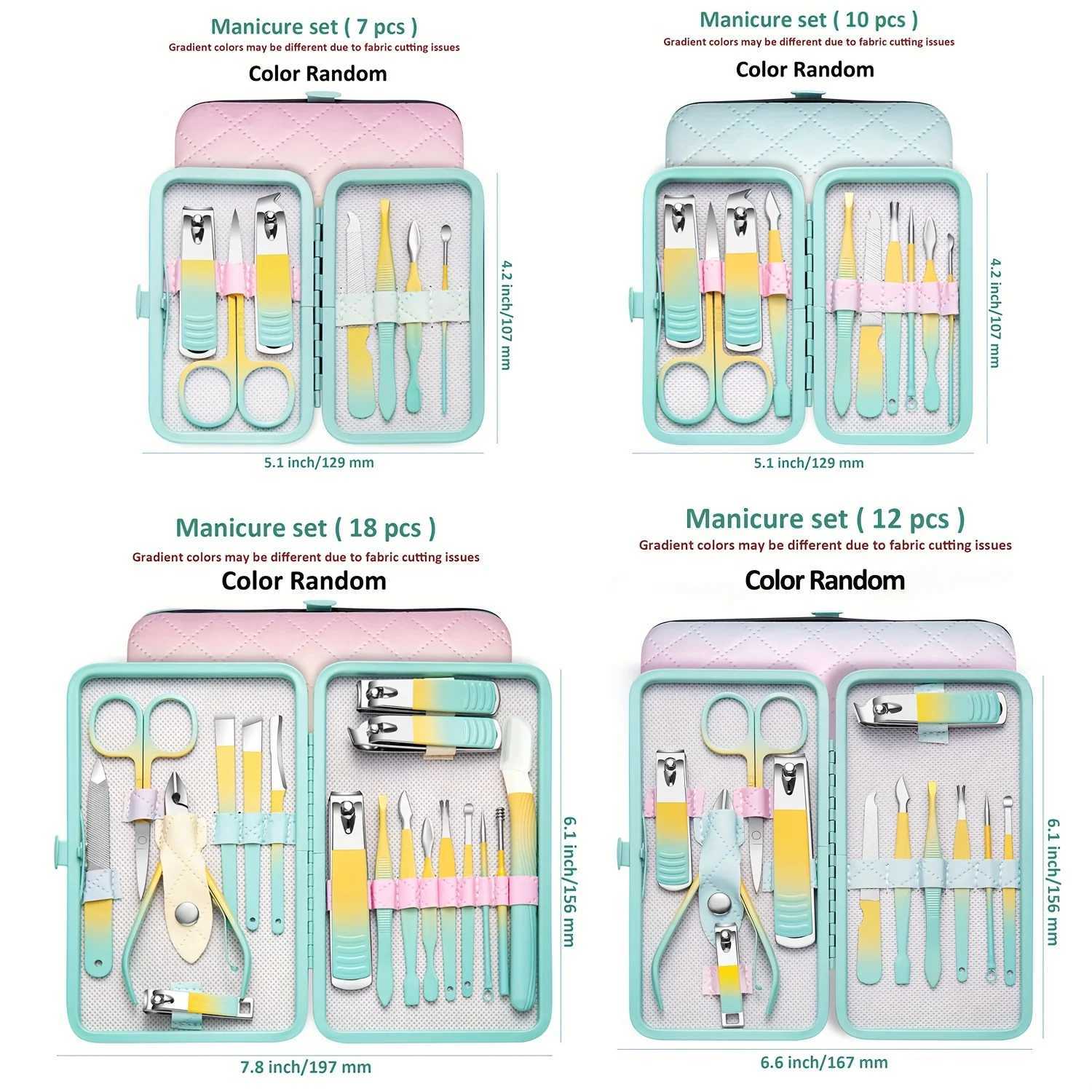 7-18pcs Gradient colors Manicure Set Pedicure Sets Nail Clippers High-quality Steel Professional Nail Cutters Tools with TravXJ250116