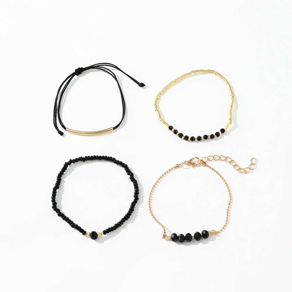 4Pcs/Set Fashion Black Glass Stone Bracelet Suitable for Womens Bohe Handmade Jewelry Accessories W250121