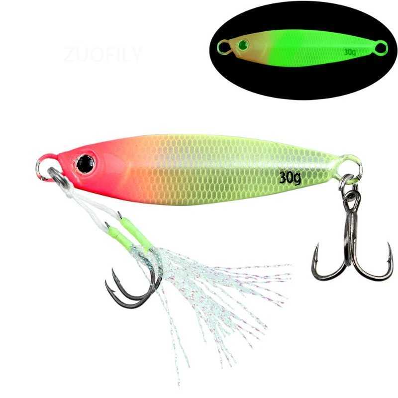 2025 New Far Throw Luminous Iron Plate Lures Double Hook JIG 7g-30g Sea Fishing Spanish Mackerel Shore Casting Glow Metal BaitsXJ250122