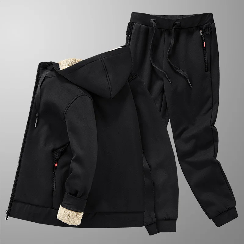 Mens Sets Jacket pant Warm Fur Winter Sweatshirt Cashmere Tracksuit Mens Sets Fleece Thick Hooded Casual Track Suits 250117