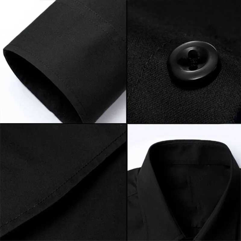 Four Seasons Mens Plain Color Simple Long Sleeve Casual Suit Shirt Slim Fit Fashion Business Plus-Size Social Must-HaveXJ250121