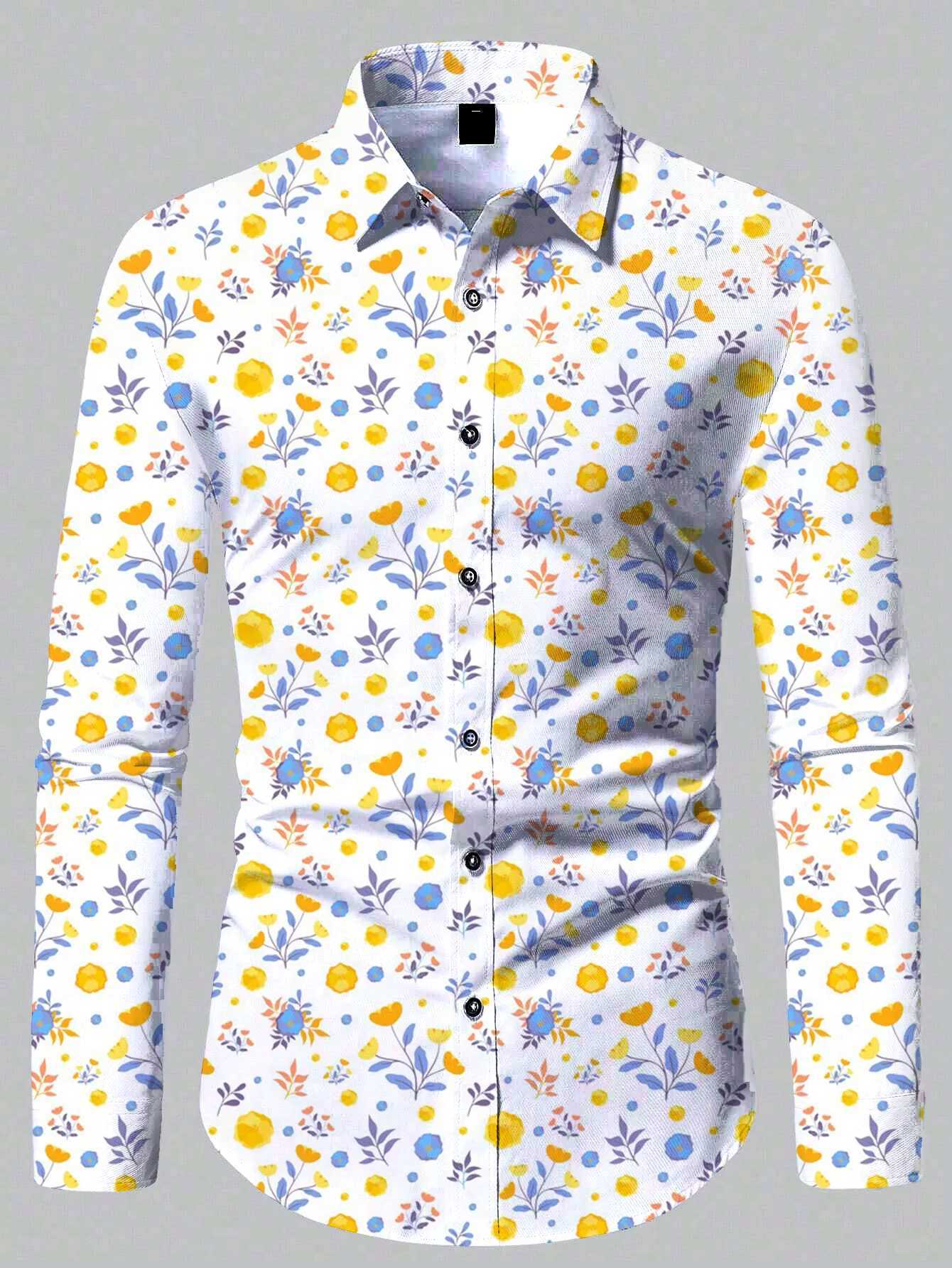 2024 Mens New Comfortable Retro Long Sleeve Shirts New Casual Design Shirt Fashion 3D Printed Flower Pattern Mens ClothingXJ250121