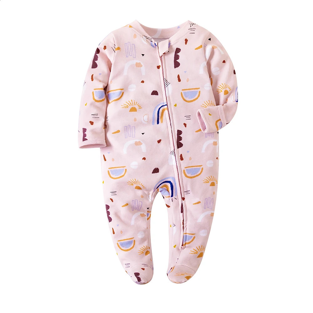 Boys Girls Jumpsuit Zipper Footed Solid LongSleeve Pajamas Sleepsuits Organic Cotton Baby Rompers Waffle 100% Infant 250117