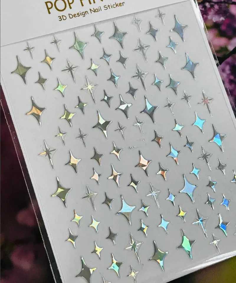 3D Silver/Rose Gold Hollow Cross Star Nail Art Stickers Design Self-Adhesive Hollow Cross Star Nail/Body Art Decor StickerXJ250120
