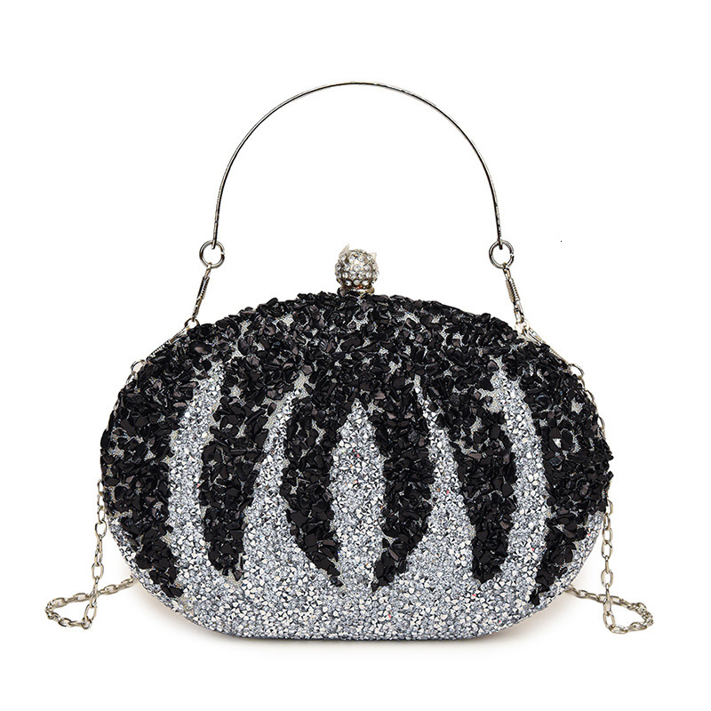 Banquet Women's Bag With Inlay, Dinner Korean Version Rhinestone Bag, Hand-Held Diamond Inlay Versatile, Oval Hand-Held, Single Shoulder Crossbod
