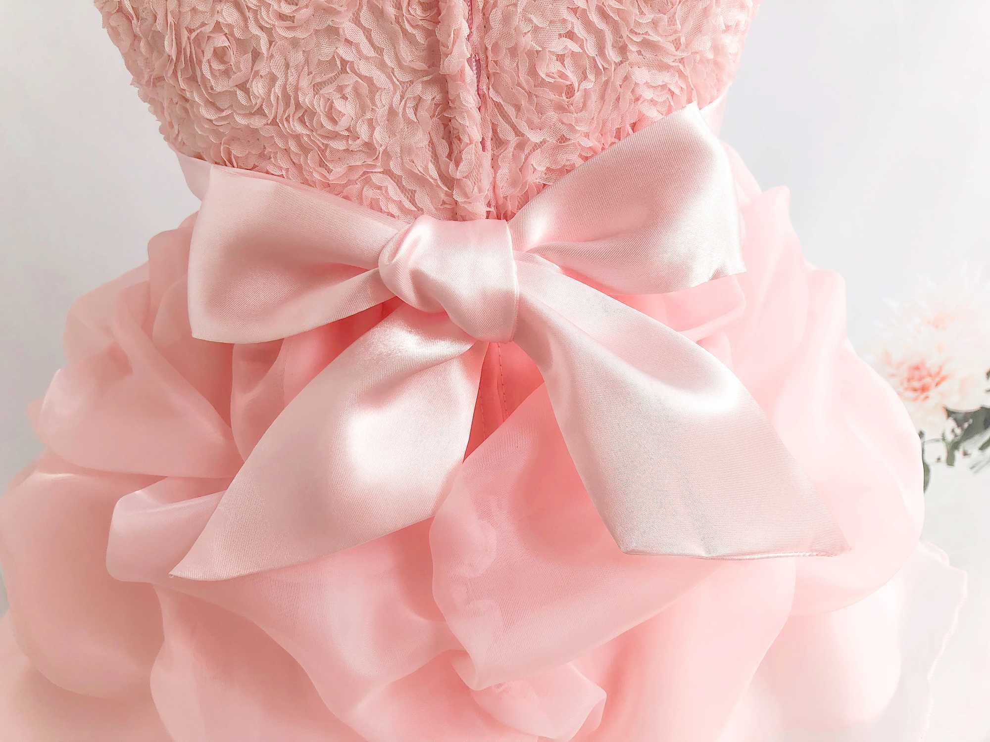 2 pcs set Pink Lace 1 Year Birthday Baby Girl Party Dress Baptism Infant Christening Gown Newborn Toddler Girl Wedding Dresses X250203