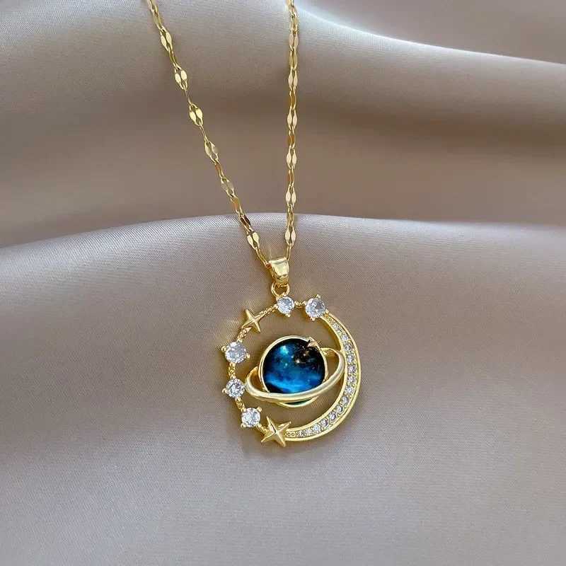 Fashion Luxury Inlaid Zircon Planet Moon Pendant Necklace for Women Girl Butterfly Water Drop Clavicle Chain Charm JewelryXJ250121