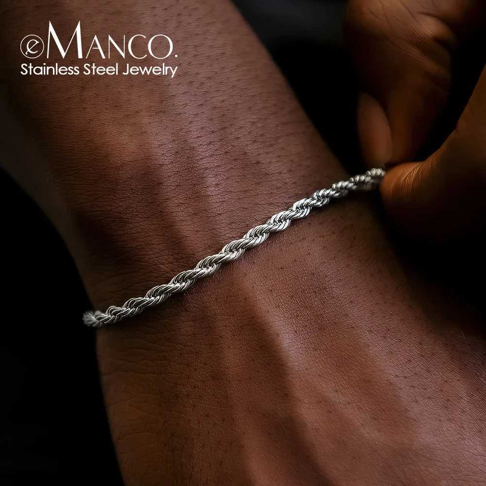 eManco 2/3/4/5MM Twisted Rope Chian Bracelet for Woman Man Hip Hop Punk Silver Color Stainless Steel Fashion Jewelry W250121