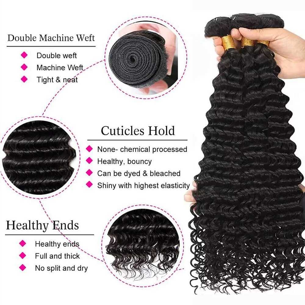 Deep Wave Bundles With Clo Brazilian Hair Weave 3/4 Bundles With Clo Human Hair Bundles With 5x5 HD Lace CloXJ250120